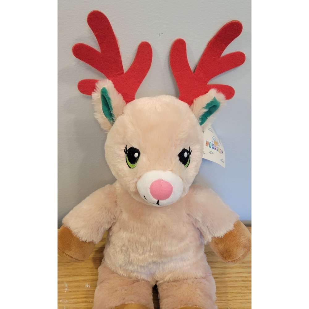 Build A Bear Jolly Reindeer Girl Plush 15" Red Antlers Pink Nose 2019 NWT